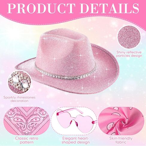 9 Pack Western Cowboy Hat with Paisley Print Bandanas Heart Sunglasses Adult Cowgirl Hat for Women and Men in Kuwait