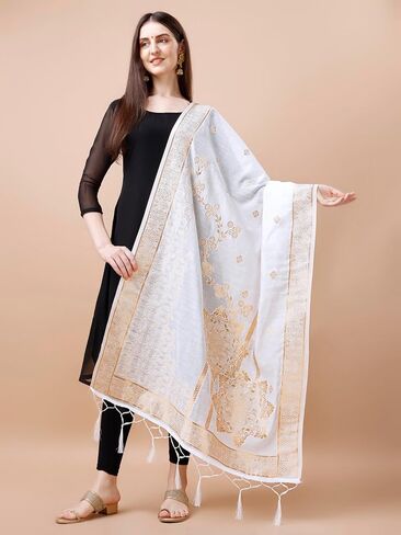 DEVANGI Women's Cotton Chanderi Dupatta Fashionable Chunni Dupatta For Girls in Saudi Arabia