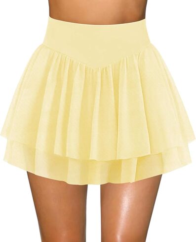 Womens Mini Pleated Skirt Skort Flowy High Waisted Ruffle Tennis Athletic Skirt for Women with Shorts Underneath Pocket in Kuwait