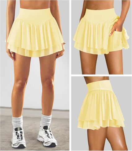 Womens Mini Pleated Skirt Skort Flowy High Waisted Ruffle Tennis Athletic Skirt for Women with Shorts Underneath Pocket in Kuwait