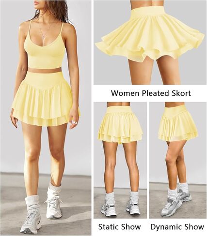 Womens Mini Pleated Skirt Skort Flowy High Waisted Ruffle Tennis Athletic Skirt for Women with Shorts Underneath Pocket in Kuwait