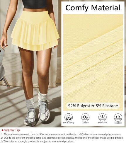 Womens Mini Pleated Skirt Skort Flowy High Waisted Ruffle Tennis Athletic Skirt for Women with Shorts Underneath Pocket in Kuwait