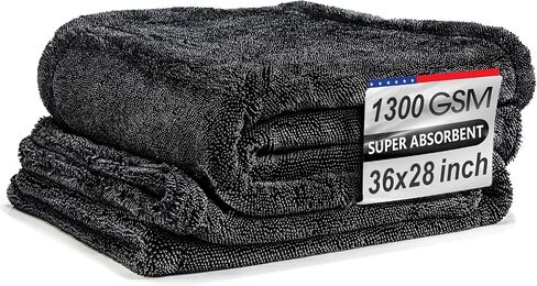 Premium Car Drying Towel, 36x28 inch XL Microfiber Towel, 1300 GSM Microfiber Cleaning Cloth, Super Absorbent, Leaves No Streaks, Scratches, or Water Spots, Dries an Entire Vehicle, Black in Saudi Arabia