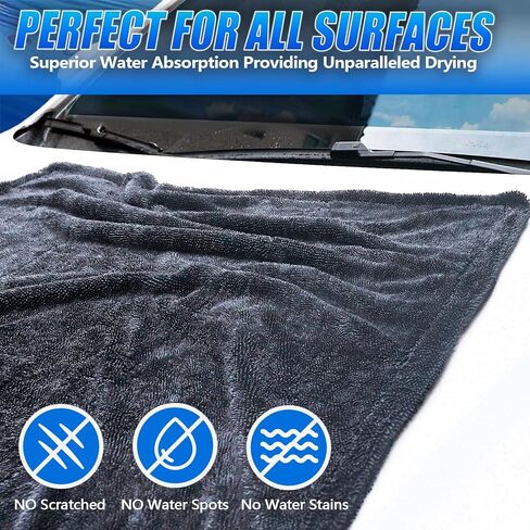 Premium Car Drying Towel, 36x28 inch XL Microfiber Towel, 1300 GSM Microfiber Cleaning Cloth, Super Absorbent, Leaves No Streaks, Scratches, or Water Spots, Dries an Entire Vehicle, Black in Saudi Arabia