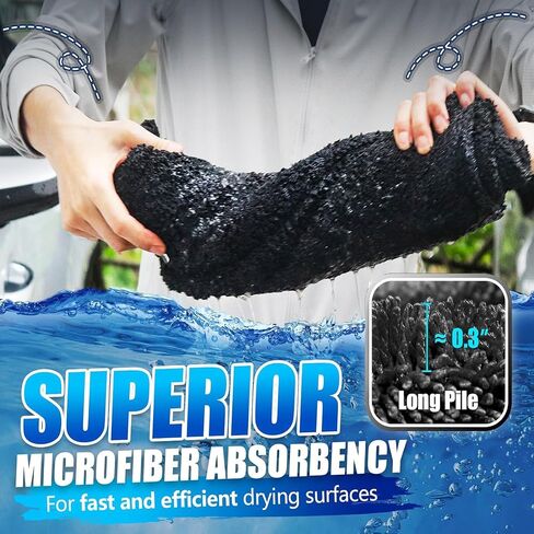 Premium Car Drying Towel, 36x28 inch XL Microfiber Towel, 1300 GSM Microfiber Cleaning Cloth, Super Absorbent, Leaves No Streaks, Scratches, or Water Spots, Dries an Entire Vehicle, Black in Saudi Arabia