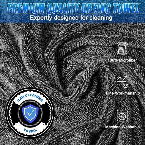 Premium Car Drying Towel, 36x28 inch XL Microfiber Towel, 1300 GSM Microfiber Cleaning Cloth, Super Absorbent, Leaves No Streaks, Scratches, or Water Spots, Dries an Entire Vehicle, Black in Saudi Arabia