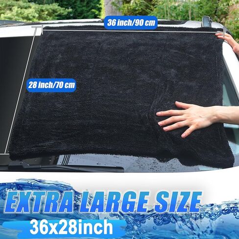 Premium Car Drying Towel, 36x28 inch XL Microfiber Towel, 1300 GSM Microfiber Cleaning Cloth, Super Absorbent, Leaves No Streaks, Scratches, or Water Spots, Dries an Entire Vehicle, Black in Saudi Arabia