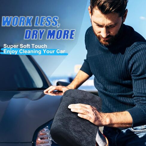 Premium Car Drying Towel, 36x28 inch XL Microfiber Towel, 1300 GSM Microfiber Cleaning Cloth, Super Absorbent, Leaves No Streaks, Scratches, or Water Spots, Dries an Entire Vehicle, Black in Saudi Arabia
