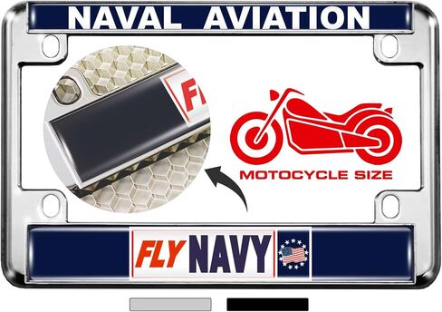 [Officially Licensed Product] - Motorcycle Domed Custom-Made Personalized Metal License Plate Frame Frame with Veteran US Navy Design - Chrome in Saudi Arabia