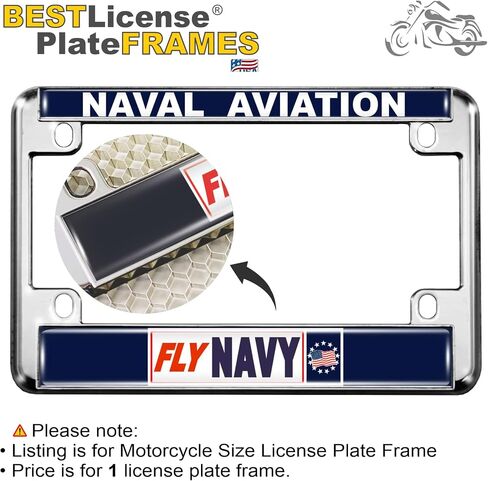 [Officially Licensed Product] - Motorcycle Domed Custom-Made Personalized Metal License Plate Frame Frame with Veteran US Navy Design - Chrome in Saudi Arabia