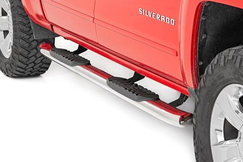 Rough Country Stainless Steel Oval Nerf Steps for Chevy Silverado & GMC Sierra 1500/2500HD/3500HD (2007-2019) Crew Cab - OEM Style Rails with Built-in Side Steps in Saudi Arabia