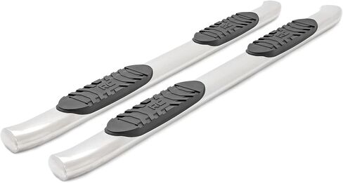 Rough Country Stainless Steel Oval Nerf Steps for Chevy Silverado & GMC Sierra 1500/2500HD/3500HD (2007-2019) Crew Cab - OEM Style Rails with Built-in Side Steps in Saudi Arabia