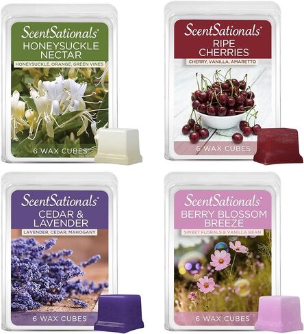 ScentSationals Wax Melts Down to Earth 4pk – Long Lasting Wax Cubes with Strong Scent for Warmers, Includes Cedar & Lavender, Honeysuckle Nectar, Berry Blossom Breeze & Ripe Cherries – 10oz (24-Cubes) in Saudi Arabia