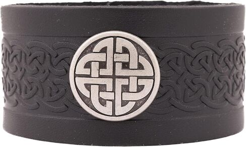 Biddy Murphy Genuine Leather Cuff Wrist Bracelet, Embossed Traditional Irish Celtic Jewelry, Soft Vegetable-Tanned Hide, Handmade, Imported from Ireland in Saudi Arabia