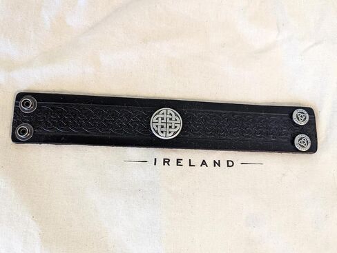 Biddy Murphy Genuine Leather Cuff Wrist Bracelet, Embossed Traditional Irish Celtic Jewelry, Soft Vegetable-Tanned Hide, Handmade, Imported from Ireland in Saudi Arabia
