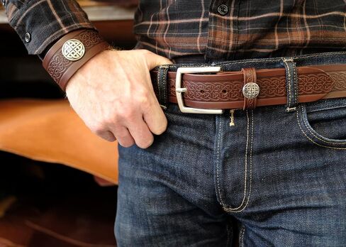 Biddy Murphy Genuine Leather Cuff Wrist Bracelet, Embossed Traditional Irish Celtic Jewelry, Soft Vegetable-Tanned Hide, Handmade, Imported from Ireland in Saudi Arabia