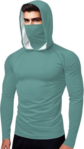 قميص حماية أشعة الشمس للرجال مع قناع خفيف الأكمام طويلة الأكمام مقنعًا in Kuwait