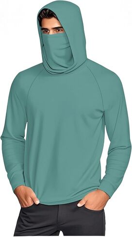 قميص حماية أشعة الشمس للرجال مع قناع خفيف الأكمام طويلة الأكمام مقنعًا in Kuwait