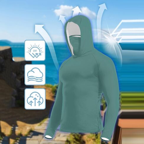 قميص حماية أشعة الشمس للرجال مع قناع خفيف الأكمام طويلة الأكمام مقنعًا in Kuwait