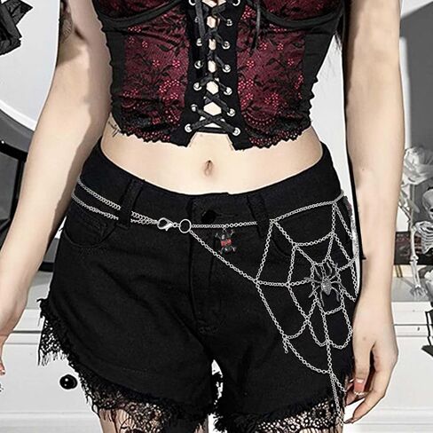 Navoky Halloween Skull Spider Bants Chain Punk Bunk Belt Belt Chain سلاسل جينز معدنية للنساء أو الرجال in Saudi Arabia