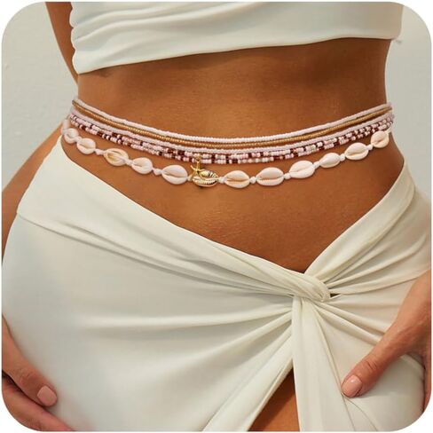 6pcs حبات الخصر الملونة للنساء متعددة الطبقات سلسلة من البطن المزينة سلسلة من قذيفة نجم البحر الصيفية لخصر بيكيني بيكيني سلسلة جسم المجوهرات in Kuwait