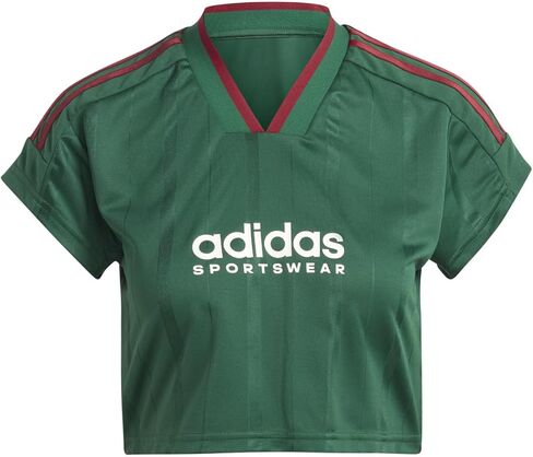 قميص قصير للسيدات من adidas Tiro Nations Pack، أخضر داكن/بورجوندي جامعي/أبيض سحابي، مقاس صغير in Saudi Arabia