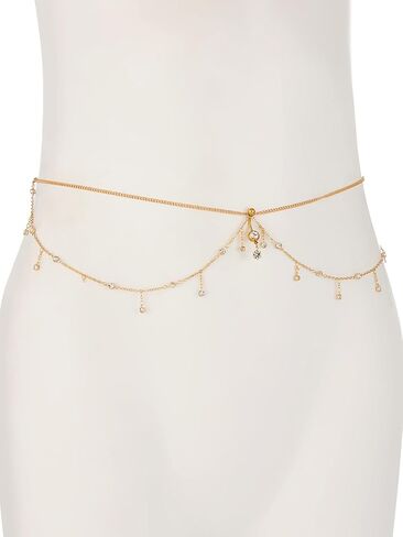 Longita Silver Gold Waist Chain for Women Belly Chain with Belly Rings Layered Stomach Chains Pearl Rhinestone Body Chain Waist Jewelry in Saudi Arabia