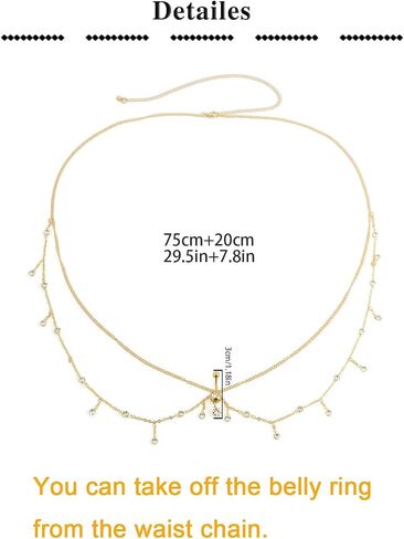 Longita Silver Gold Waist Chain for Women Belly Chain with Belly Rings Layered Stomach Chains Pearl Rhinestone Body Chain Waist Jewelry in Saudi Arabia