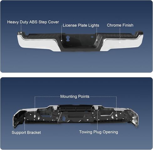 Rear Step Bumper Assembly Chrome Steel Replacement For Ford F-250 F-350 F-450 Super Duty 2017-2022 Without Parking Aid Sensor Holes Replace FO1103197, FO1103201, HC3Z17906JA, HC3Z17D826BB in Saudi Arabia