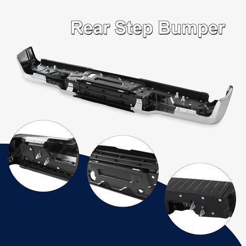 Rear Step Bumper Assembly Chrome Steel Replacement For Ford F-250 F-350 F-450 Super Duty 2017-2022 Without Parking Aid Sensor Holes Replace FO1103197, FO1103201, HC3Z17906JA, HC3Z17D826BB in Saudi Arabia