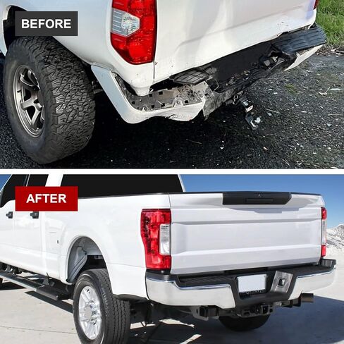 Rear Step Bumper Assembly Chrome Steel Replacement For Ford F-250 F-350 F-450 Super Duty 2017-2022 Without Parking Aid Sensor Holes Replace FO1103197, FO1103201, HC3Z17906JA, HC3Z17D826BB in Saudi Arabia