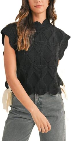 NUFIWI Womens Y2K Ribbon Bow Sweater Vest Chunky Cap Sleeve Knit Vest with Bows Casual Lace Up Bandage Crochet Knit Tank in Saudi Arabia