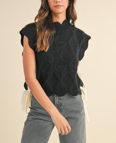 NUFIWI Womens Y2K Ribbon Bow Sweater Vest Chunky Cap Sleeve Knit Vest with Bows Casual Lace Up Bandage Crochet Knit Tank in Saudi Arabia