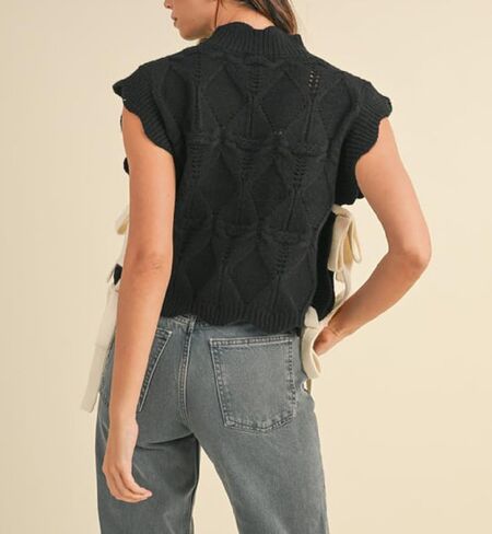 NUFIWI Womens Y2K Ribbon Bow Sweater Vest Chunky Cap Sleeve Knit Vest with Bows Casual Lace Up Bandage Crochet Knit Tank in Saudi Arabia
