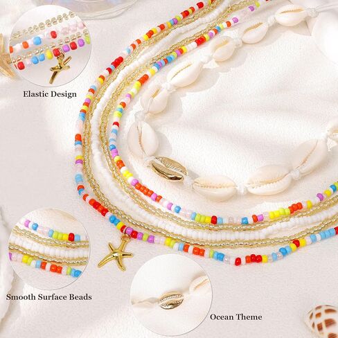 6Pcs Colorful Waist Beads Chain for Women Multi-layered Beaded Belly Chain Sexy Starfish Shell Chain for Waist Summer Beach Bikini Belly Body Chain Jewelry in Saudi Arabia