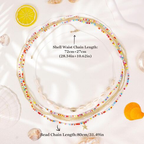 6Pcs Colorful Waist Beads Chain for Women Multi-layered Beaded Belly Chain Sexy Starfish Shell Chain for Waist Summer Beach Bikini Belly Body Chain Jewelry in Saudi Arabia