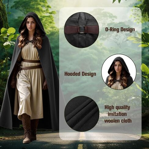 Women's Renaissance Medieval Hooded Cape Velvet Cloak Victorian Vintage Capelet Halloween Sorcerer Costume in Saudi Arabia