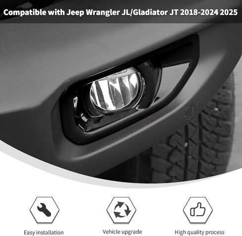 يغطي Linskip Fog Light يتوافق مع Jeep Wrangler JL/Gladiator JT 2018-2024 2025 ، غطاء مصباح الضباب لجيب رانجلر الخارجي (أسود) in Kuwait