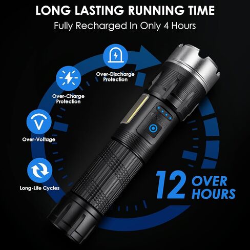 مصابيح يدوية LED قابلة لإعادة الشحن، لومن عالي، 2 عبوة 990,000 لومن من المصابيح الكاشفة فائقة السطوع مع 5 أوضاع، ضوء فلاش قوي مقاوم للماء، مصابيح يدوية متعددة الوظائف للتخييم في حالات الطوارئ المنزلية in Kuwait