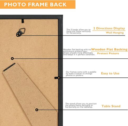 2 Packs 8.5x11 Picture Frame Black, Engineered Wood 8.5 x 11 Photo Frame, 8.5 by 11 Picture Poster Frame for Wall Hanging and Tabletop Set of 2, Black in Kuwait