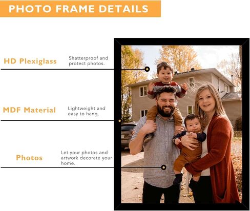 2 Packs 8.5x11 Picture Frame Black, Engineered Wood 8.5 x 11 Photo Frame, 8.5 by 11 Picture Poster Frame for Wall Hanging and Tabletop Set of 2, Black in Kuwait