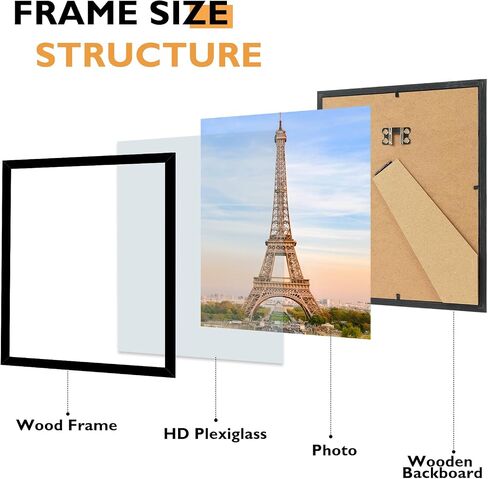2 Packs 8.5x11 Picture Frame Black, Engineered Wood 8.5 x 11 Photo Frame, 8.5 by 11 Picture Poster Frame for Wall Hanging and Tabletop Set of 2, Black in Kuwait