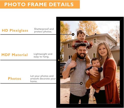 2 Packs 8.5x11 Picture Frame Black, Engineered Wood 8.5 x 11 Photo Frame, 8.5 by 11 Picture Poster Frame for Wall Hanging and Tabletop Set of 2, Black in Kuwait