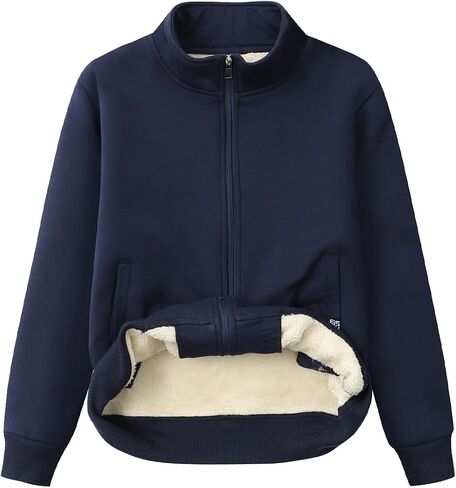 Women's Sherpa Lined Sweatshirt Winter Warm Zip Up Stand Collar Casual Thick Fleece Cardigan Jacket in Kuwait