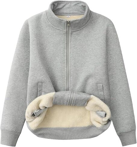Women's Sherpa Lined Sweatshirt Winter Warm Zip Up Stand Collar Casual Thick Fleece Cardigan Jacket in Kuwait