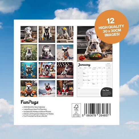 تقويم حائط Fun Dogs 2024 - Frenchies French Bulldog - مخطط عائلي كبير ومنظم يومي مع صور شهرية لطيفة - تصميم نحيف 2024 مخطط حائط وهدية - تقويم ممتع in Kuwait