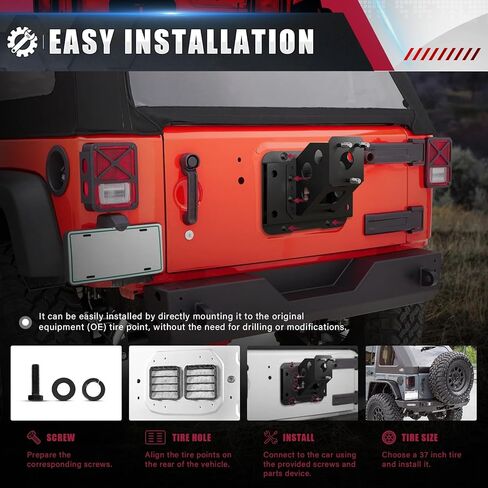 حامل إطار احتياطي قابل للتعديل سوتو متوافق مع 2007-2018 Jeep Wrangler JK JKU UNLIMITED 2/4 DOIR in Kuwait
