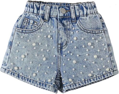 لؤلؤة Gorglitter Girl's Sombished Jean Shorts Zipper Fly Wide Leg Denim Shorts مع جيوب in Saudi Arabia