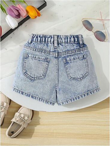 لؤلؤة Gorglitter Girl's Sombished Jean Shorts Zipper Fly Wide Leg Denim Shorts مع جيوب in Saudi Arabia