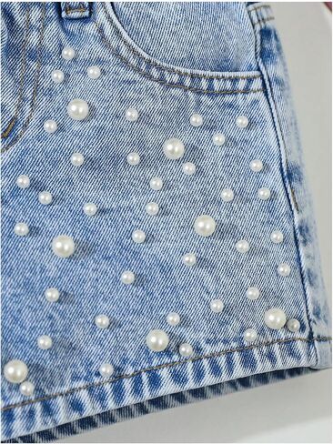 لؤلؤة Gorglitter Girl's Sombished Jean Shorts Zipper Fly Wide Leg Denim Shorts مع جيوب in Saudi Arabia